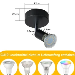 NETTLIFE Spot GU10 Max.40 W Applique murale d'intérieur moderne noire,abat-jour en tissu métallique, pour couloir, cuisine,