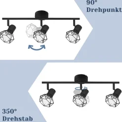 NETTLIFE Spot plafond 3 ampoules E14 noir industriel orientable vintage salon cuisine chambre