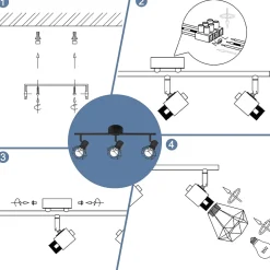NETTLIFE Spot plafond 3 ampoules E14 noir industriel orientable vintage salon cuisine chambre