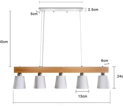 NETTLIFE Suspension 5 ampoules E27 blanc moderne Métal et bois lampe de salle à manger Diam.102cm pour cuisine salon couloir hôtel