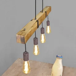 NETTLIFE Suspension 4 ampoules E27 Diam.80cm rétro avec poutre en bois Vintage pour salle à manger cuisine max.25W