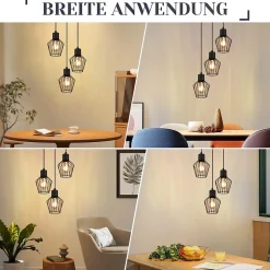 NETTLIFE Suspension 3 ampoules suspension ronde suspension noire LED E27 métal rétro