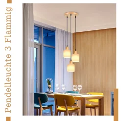 NETTLIFE Suspension bois blanc Diam.20 cm E14 vintage 3 ampoules ronde pour salle à manger restaurant cuisine chambre bureau