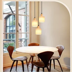 NETTLIFE Suspension bois blanc Diam.20 cm E14 vintage 3 ampoules ronde pour salle à manger restaurant cuisine chambre bureau