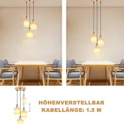 NETTLIFE Suspension bois blanc Diam.20 cm E14 vintage 3 ampoules ronde pour salle à manger restaurant cuisine chambre bureau