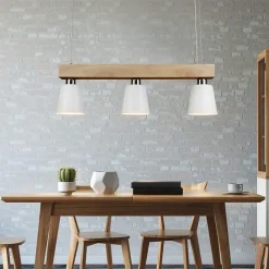 NETTLIFE Suspension Bois 3 Flammes Blanc Chaud Vintage Réglable en Hauteur Blanc E27 MAX.25W