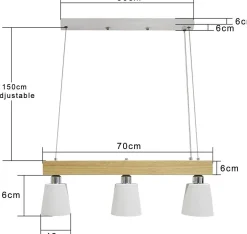 NETTLIFE Suspension Bois 3 Flammes Blanc Chaud Vintage Réglable en Hauteur Blanc E27 MAX.25W