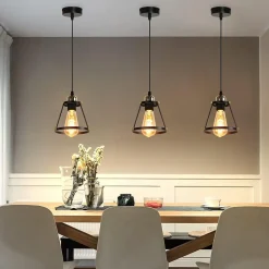 NETTLIFE Suspension E27 noir Diam.15cm vintage métal pour salle à manger cuisine salon restaurant 150cm