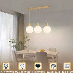 NETTLIFE Suspension E27 or Lampe à suspendre 3 feux Réglable en hauteur Lampe à suspendre Moderne