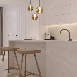 NETTLIFE Suspension en verre ambre Diam.28cm G9 lustre réglable en hauteur 3 lampes en ambre