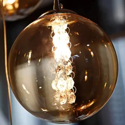 NETTLIFE Suspension en verre ambre Diam.28cm G9 lustre réglable en hauteur 3 lampes en ambre