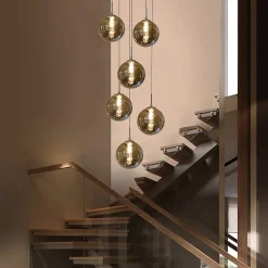 NETTLIFE Suspension G9 verre gris Diam.31cm 6 ampoules couleur cuisine salon lampe chambre lampe couloir