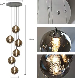 NETTLIFE Suspension G9 verre gris Diam.31cm 6 ampoules couleur cuisine salon lampe chambre lampe couloir