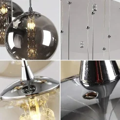 NETTLIFE Suspension G9 verre gris Diam.31cm 6 ampoules couleur cuisine salon lampe chambre lampe couloir