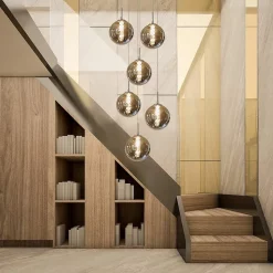 NETTLIFE Suspension G9 verre gris Diam.31cm 6 ampoules couleur cuisine salon lampe chambre lampe couloir