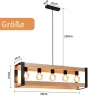 NETTLIFE Suspension lampe de salle à manger vintage en bois noire E27 5 flammes table à manger industrielle