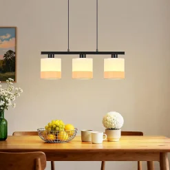 Nettlife Suspension lampe suspendue à 3 lumières, abat-jour en tissu, hauteur réglable, E27(Sans ampoules)