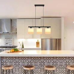 Nettlife Suspension lampe suspendue à 3 lumières, abat-jour en tissu, hauteur réglable, E27(Sans ampoules)