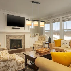 Nettlife Suspension lampe suspendue à 3 lumières, abat-jour en tissu, hauteur réglable, E27(Sans ampoules)