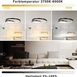 NETTLIFE Suspension LED Aluminium Noir 150cm Dimmable avec Télécommande