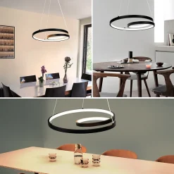 NETTLIFE Suspension LED Aluminium Noir 150cm Dimmable avec Télécommande