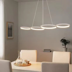 NETTLIFE Suspension LED Blanc 88cm 4 Anneaux Métal Dimmable avec Télécommande