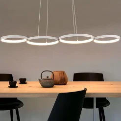 NETTLIFE Suspension LED Blanc 88cm 4 Anneaux Métal Dimmable avec Télécommande