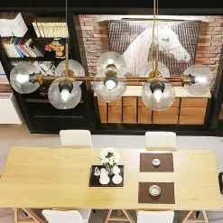 NETTLIFE Suspension LED en verre Diam.105 cm E27 avec 8 ampoules boule lumineuse lustre LED