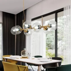 NETTLIFE Suspension LED en verre Diam.105 cm E27 avec 8 ampoules boule lumineuse lustre LED