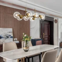 NETTLIFE Suspension LED en verre Diam.105 cm E27 avec 8 ampoules boule lumineuse lustre LED