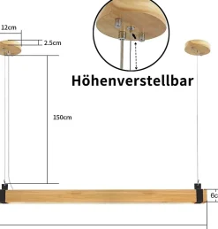 NETTLIFE Suspension LED Vintage Dimmable 100cm Bois & Métal pour Salle à Manger