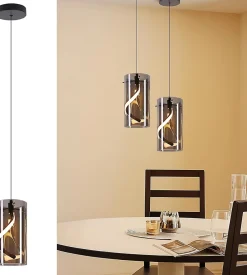 Nettlife Suspension LED vintage - Suspension en verre 1 lumière 8W style rétro, gris fumé, lumière blanc chaud 3000K