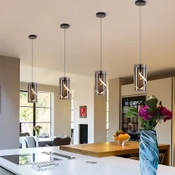 Nettlife Suspension LED vintage - Suspension en verre 1 lumière 8W style rétro, gris fumé, lumière blanc chaud 3000K