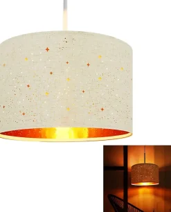 NETTLIFE suspension métal blanc Diam.38cm E27 38CM moderne avec abat-jour en tissu douille design ciel étoilé pour chambre