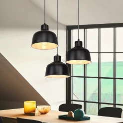 NETTLIFE Suspension Métal Diam.17,8 cm E27 Noir Vintage Industriel Rétro Cuisine Lampe 3 Ampoules pour Salle à Manger