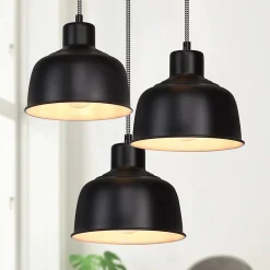 NETTLIFE Suspension Métal Diam.17,8 cm E27 Noir Vintage Industriel Rétro Cuisine Lampe 3 Ampoules pour Salle à Manger