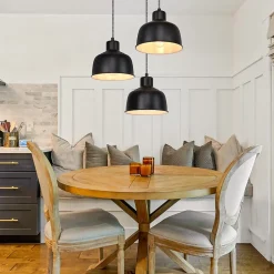 NETTLIFE Suspension Métal Diam.17,8 cm E27 Noir Vintage Industriel Rétro Cuisine Lampe 3 Ampoules pour Salle à Manger