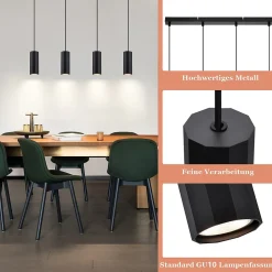 NETTLIFE Suspension métal noir diamètre 60 cm GU10 4 flammes salon industriel salle à manger lampe moderne pour intérieur