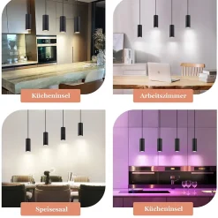 NETTLIFE Suspension métal noir diamètre 60 cm GU10 4 flammes salon industriel salle à manger lampe moderne pour intérieur