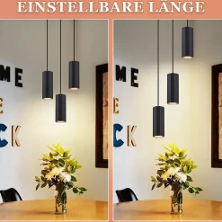 NETTLIFE Suspension métal noir Diam.20 cm GU10 3 flammes table à manger salon salle à manger moderne lampe industrielle