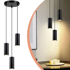 NETTLIFE Suspension métal noir Diam.20 cm GU10 3 flammes table à manger salon salle à manger moderne lampe industrielle