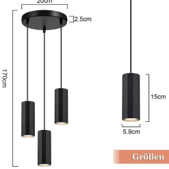 NETTLIFE Suspension métal noir Diam.20 cm GU10 3 flammes table à manger salon salle à manger moderne lampe industrielle