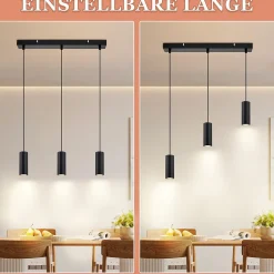 NETTLIFE Suspension métal noir diamètre 44 cm GU10 3 ampoules salon moderne industriel pour intérieur