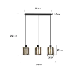NETTLIFE Suspension métal noir doré E14 Diam.171,5 cm vintage industrielle verre 3 lampes pour salon, bureau, salle à manger