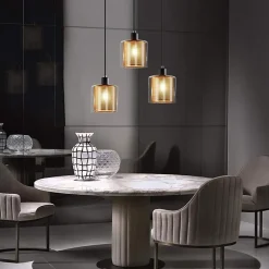 NETTLIFE Suspension métal noir doré E14 Diam.171,5 cm vintage industrielle verre 3 lampes pour salon, bureau, salle à manger