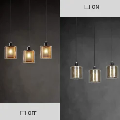 NETTLIFE Suspension métal noir doré E14 Diam.171,5 cm vintage industrielle verre 3 lampes pour salon, bureau, salle à manger