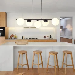 NETTLIFE Suspension noir E27 verre lampe à suspendre 5-flamme lampe de salle à manger moderne 150CM