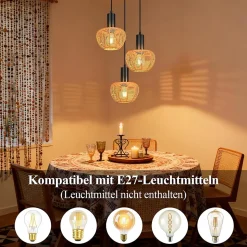 Nettlife Suspension Rotin Boho 3 Lampes - Lustre Vintage Tressé Corde Chanvre E27 (Sans Ampoule)