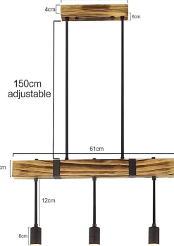 NETTLIFE suspension salle à manger table à manger bois vintage E27 suspension 61 CM Industriel