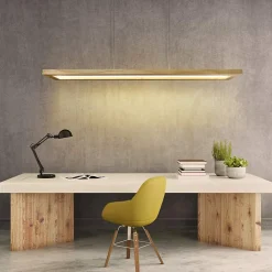 NETTLIFE Suspension salle à manger bois 38W dimmable avec télécommande 100CM suspension LED